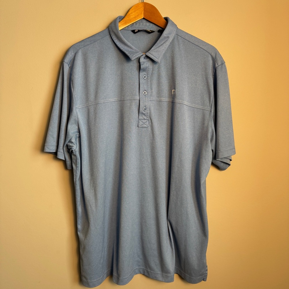 Travis Mathew Mens XXL Polo Shirt Light Blue Heathered Performance Golf‎ Casual